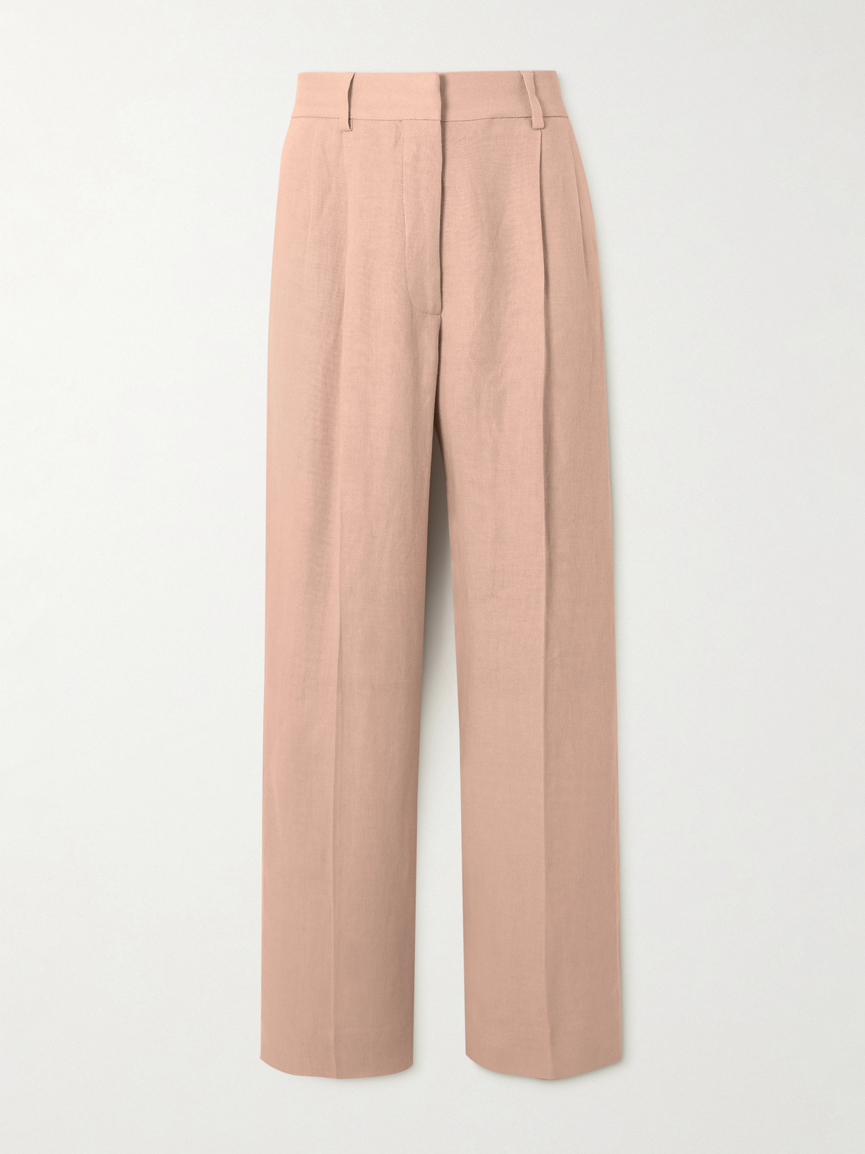 Blazé Milano Fox Pleated Linen-twill Straight-leg Trousers In Pink