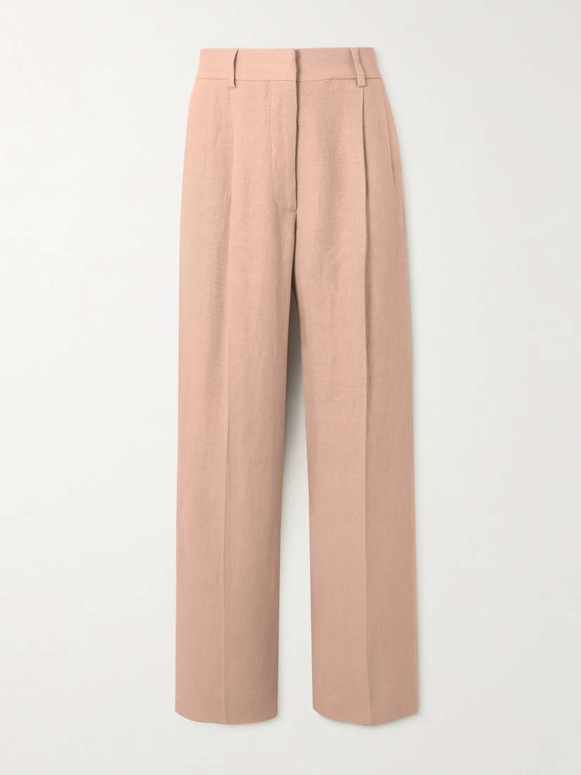 Blazé Milano Fox Pleated Linen-twill Straight-leg Pants