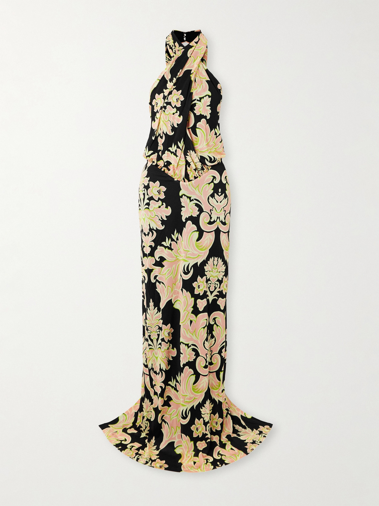 Etro Crepe De Chine Maxi Halterneck Dress In Multi