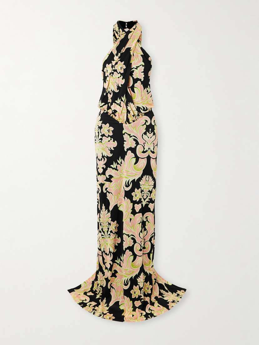 Etro Crepe De Chine Maxi Halterneck Dress