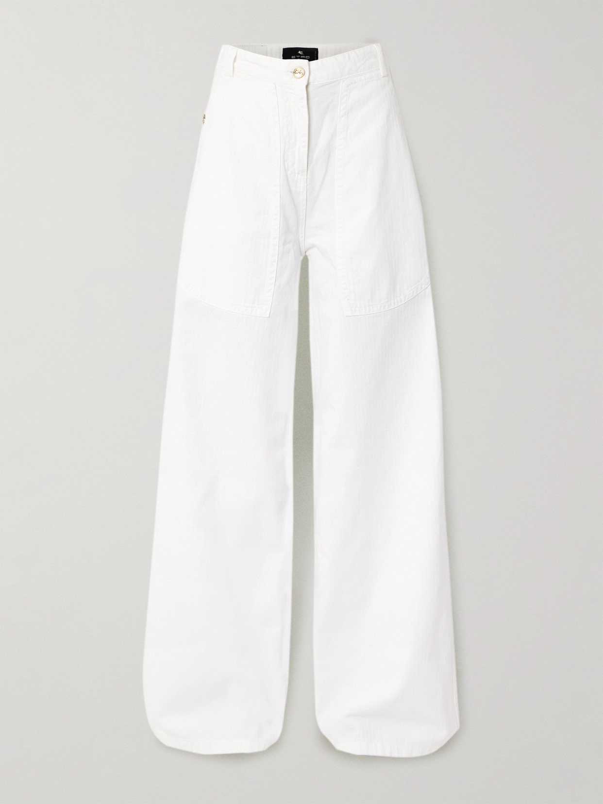 Etro Herringbone Cotton Cargo Trousers In White