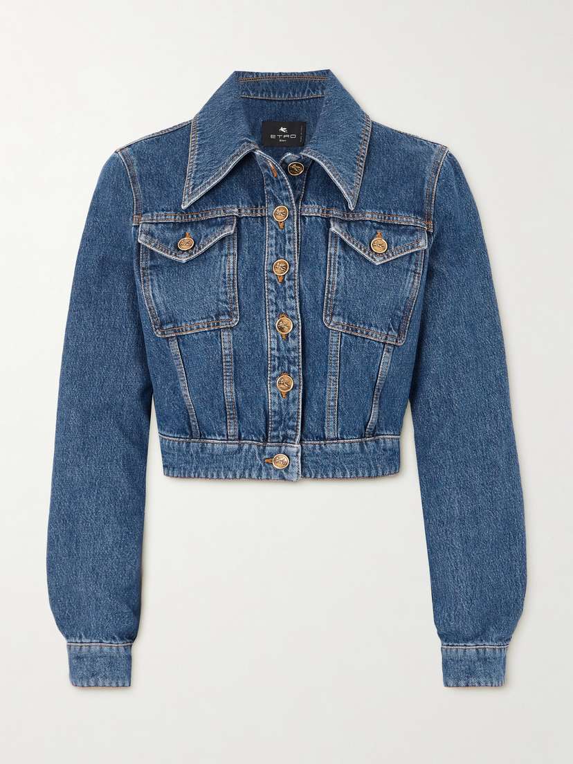 Etro Cropped Embroidered Denim Jacket