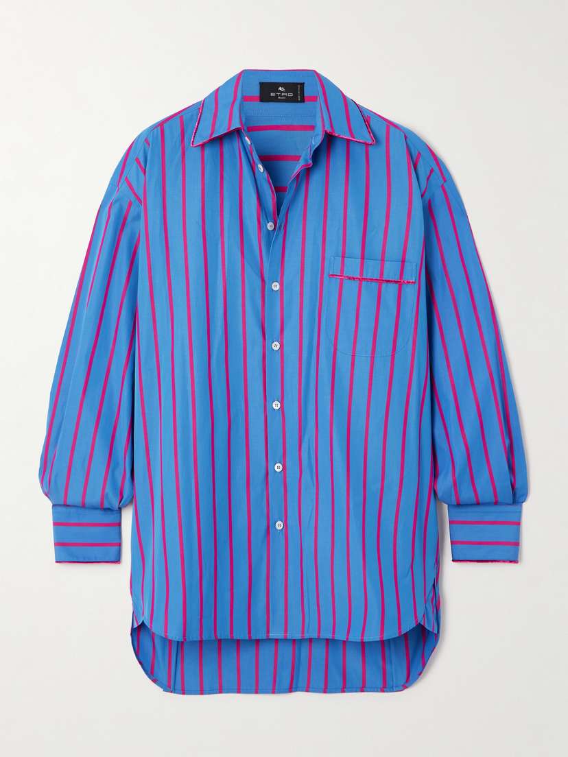 Etro Velvet-trimmed Striped Cotton-poplin Shirt