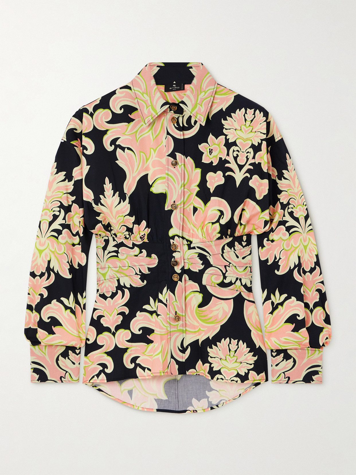 Etro Embroidered Floral-print Cotton-poplin Shirt In Multi