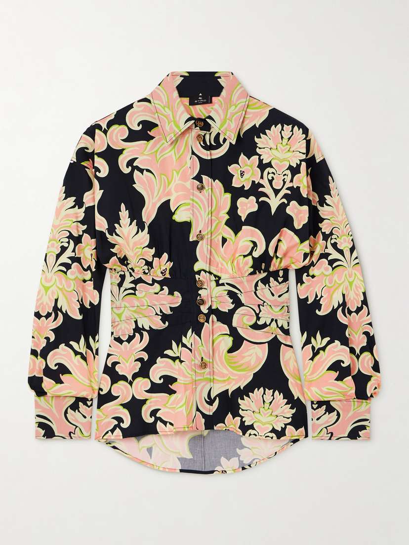 Etro Embroidered Floral-print Cotton-poplin Shirt