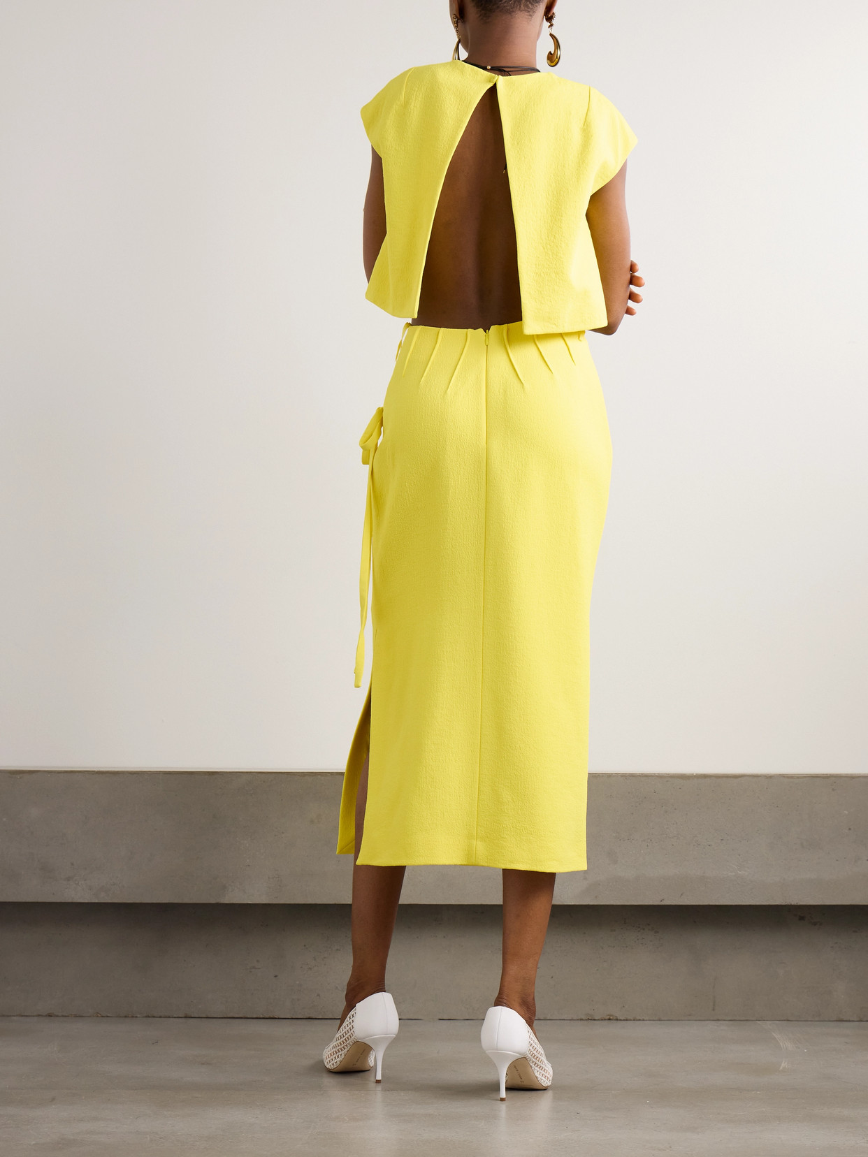 Emilia Wickstead Reve Tie-detailed Midi Skirt In Yellow
