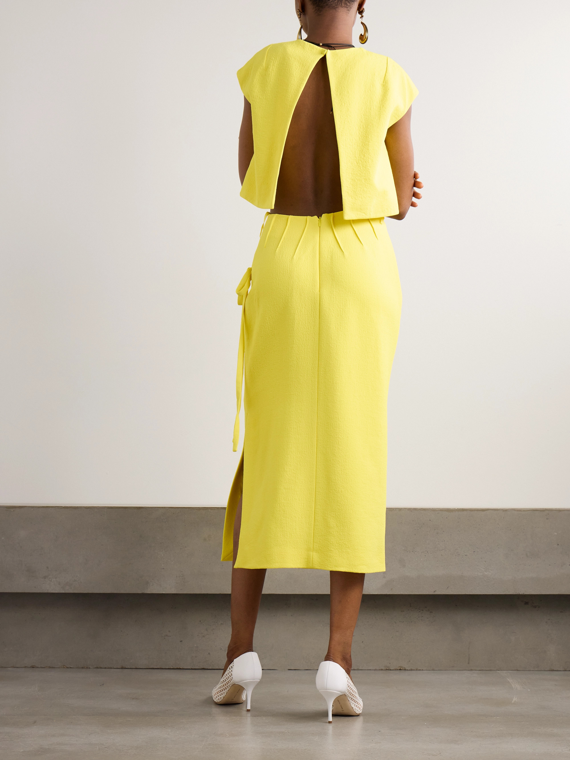 Emilia Wickstead Rieve tie-detailed crepe midi skirt thumbnail