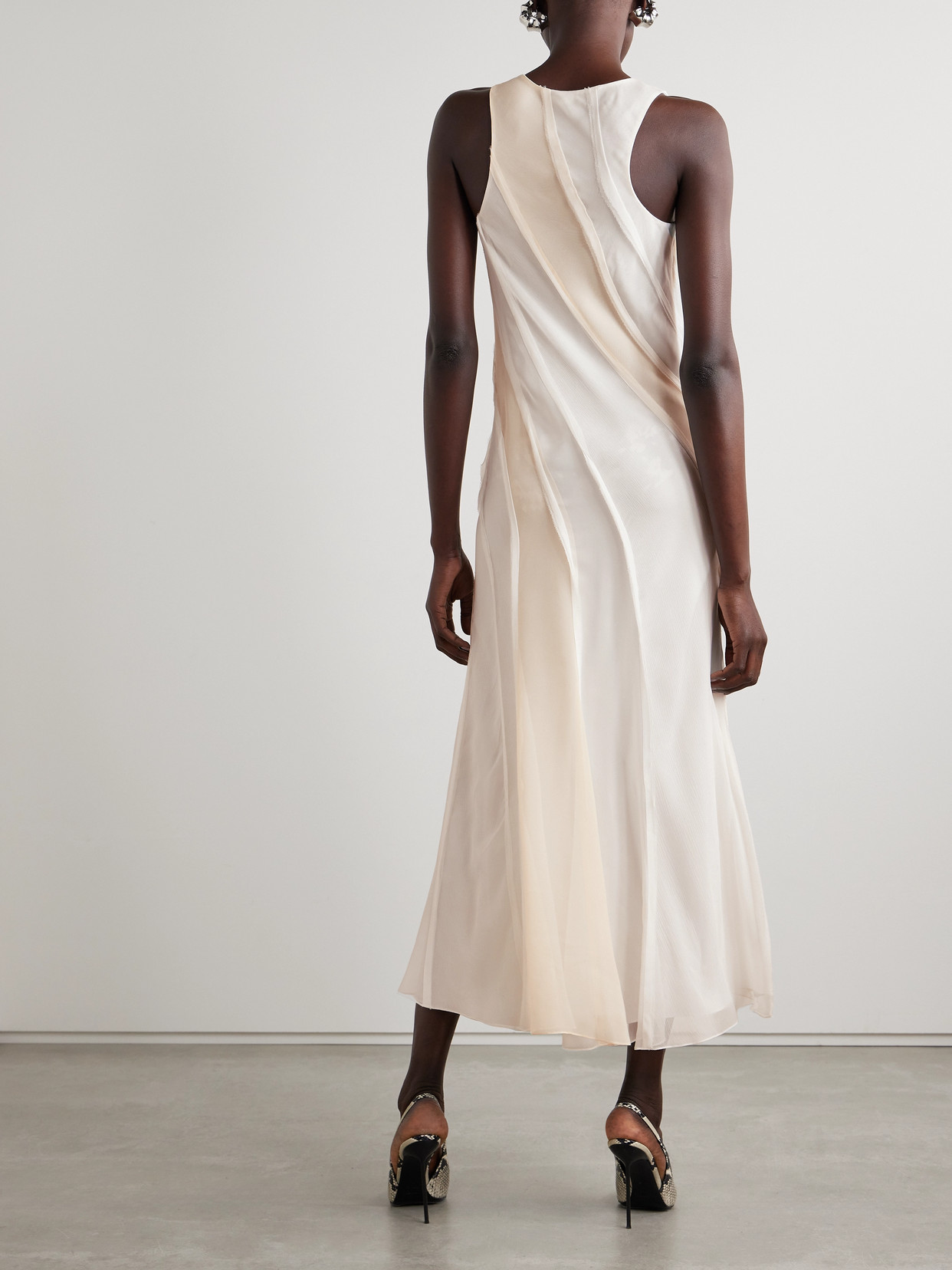 Shop Jason Wu Collection Paneled Silk-crepe And Chiffon Midi Dress In Off-white