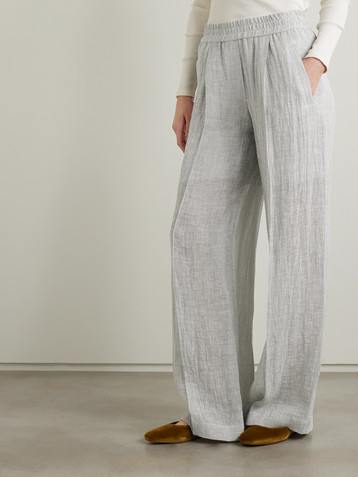 Brunello Cucinelli Crinkled linen-blend wide-leg pants