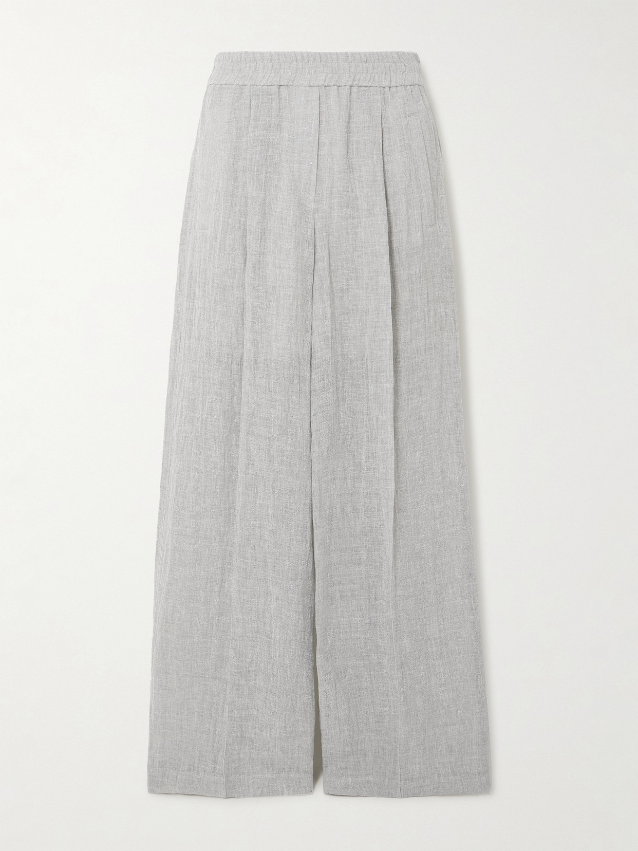 Brunello Cucinelli Crinkled Linen-blend Wide-leg Pants In Gray