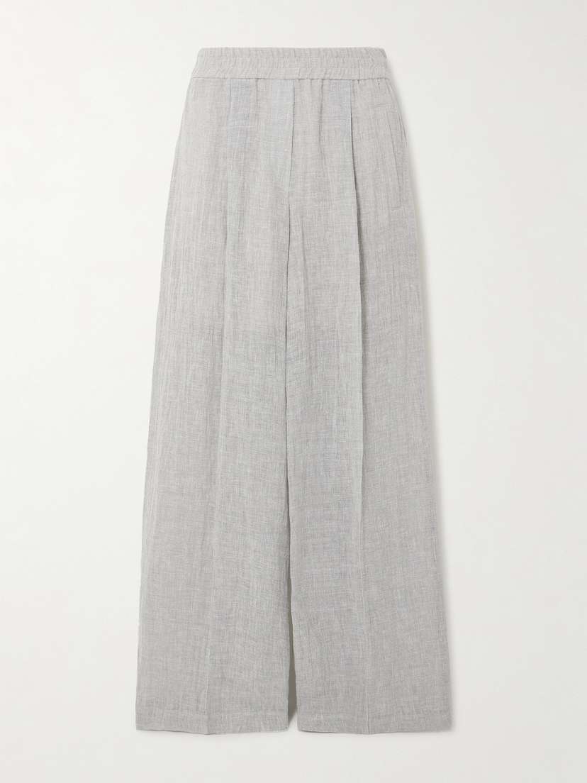Brunello Cucinelli Crinkled Linen-blend Wide-leg Pants