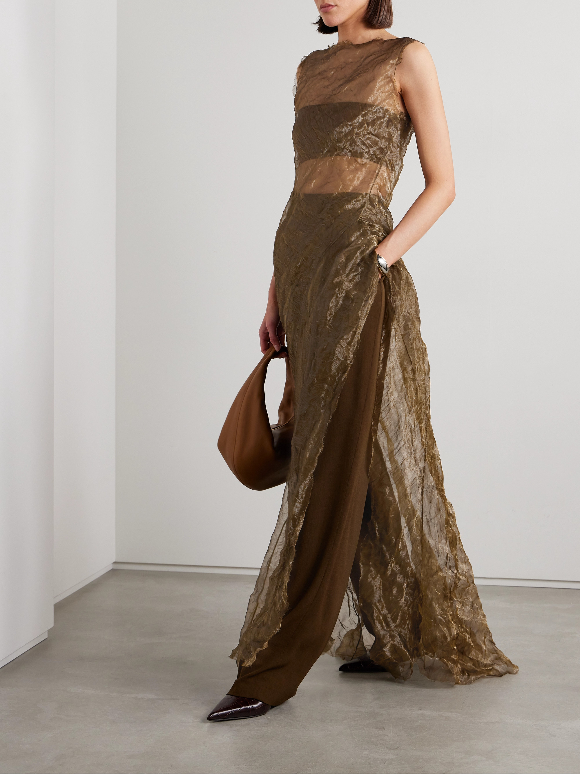 Jason Wu Collection Asymmetric metallic crinkled-organza gown
