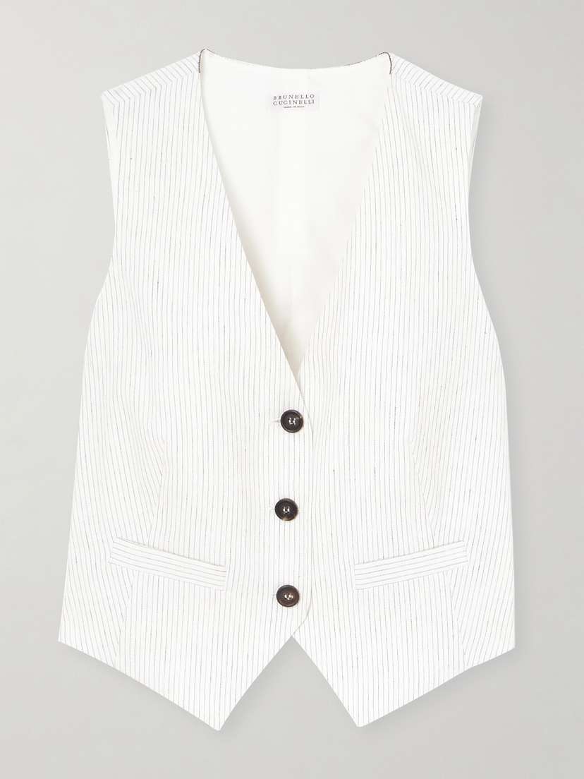 Brunello Cucinelli — Pinstriped linen-blend vest