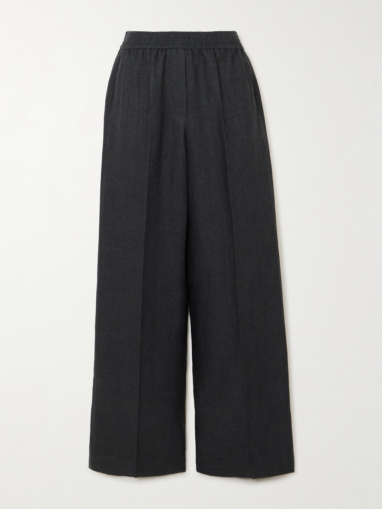 Brunello Cucinelli Pleated Herringbone Linen Wide-leg Pants In Black