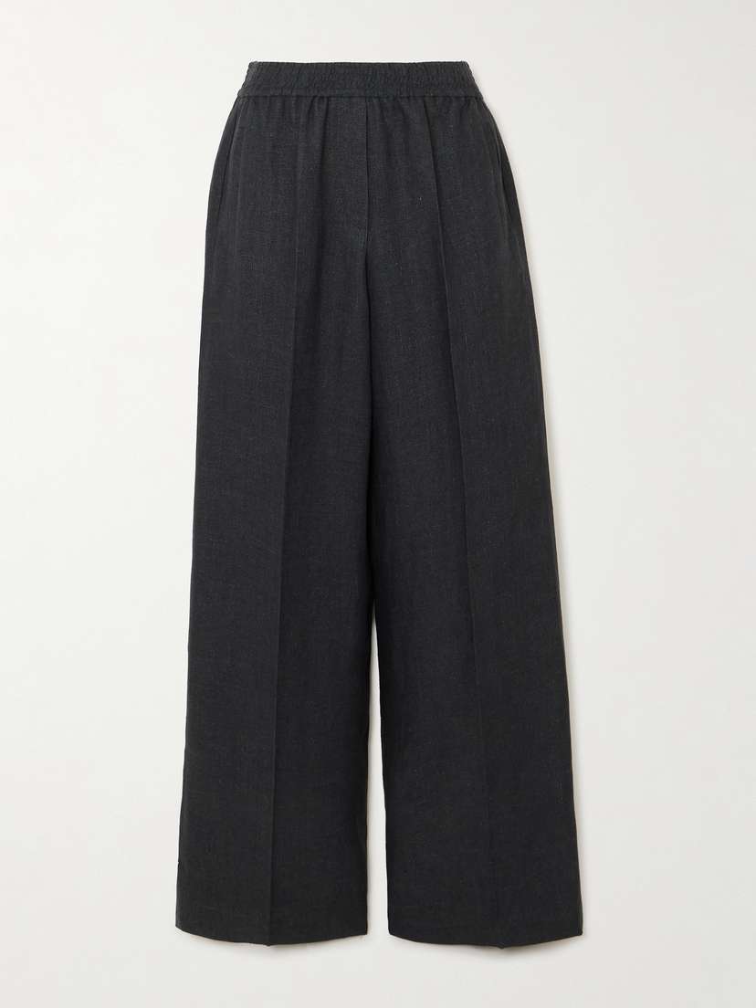 Brunello Cucinelli Pleated Herringbone Linen Wide-leg Pants