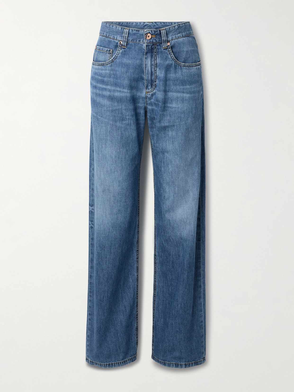 Brunello Cucinelli Bead-embellished Mid-rise Wide-leg Jeans In 蓝色