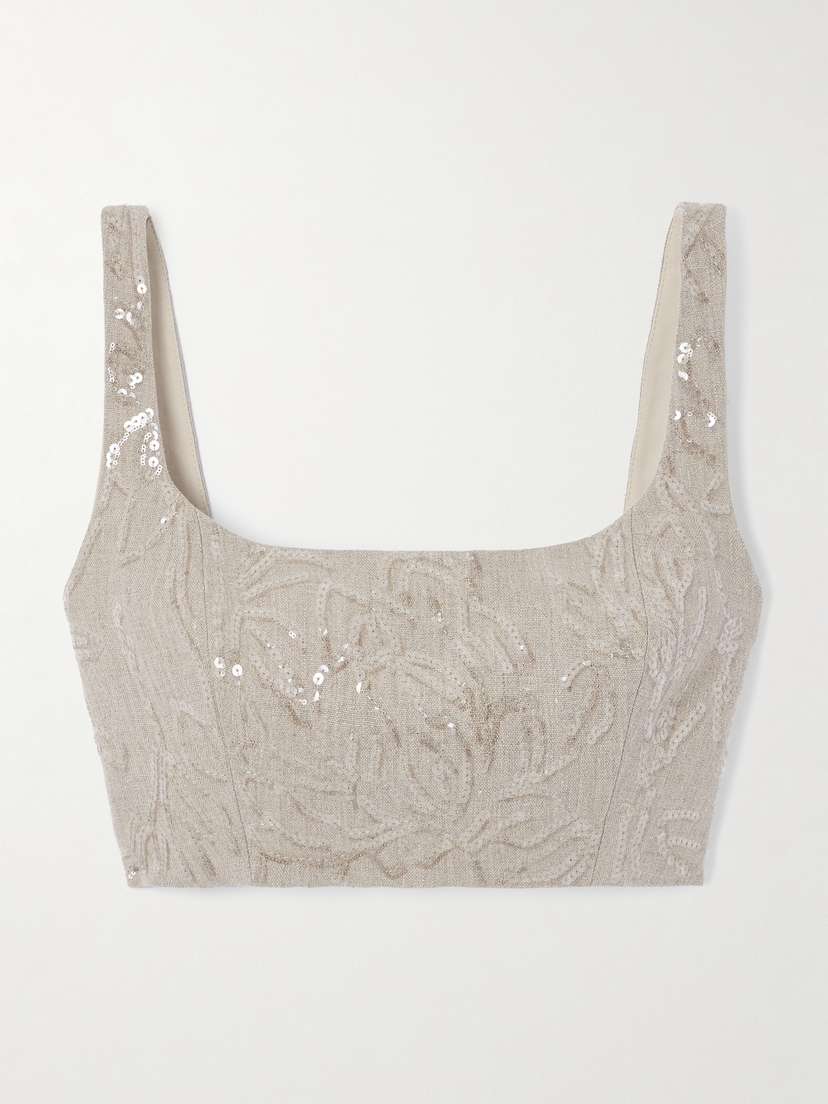 Brunello Cucinelli Cropped Sequined Linen Top - x large