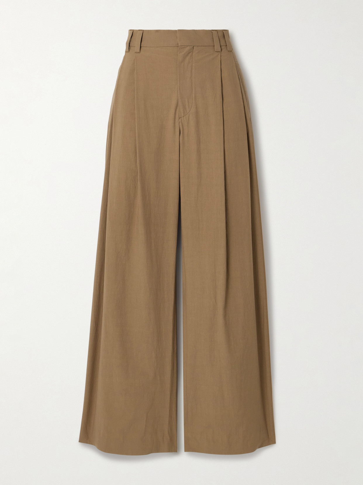 Brunello Cucinelli Pleated Cotton-poplin Wide-leg Pants In Brown