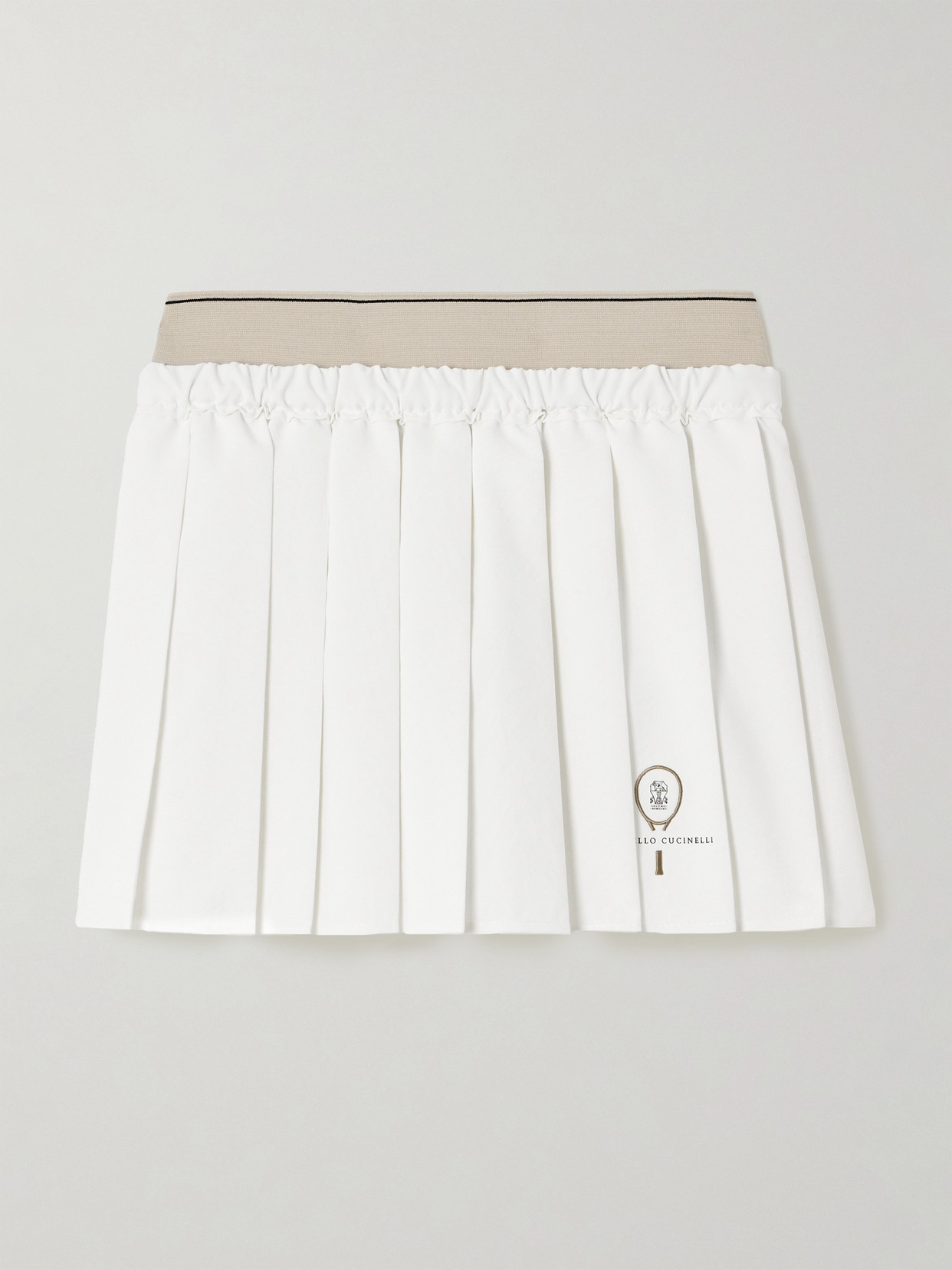 Shop Brunello Cucinelli Embroidered Pleated Jersey Tennis Skirt In White