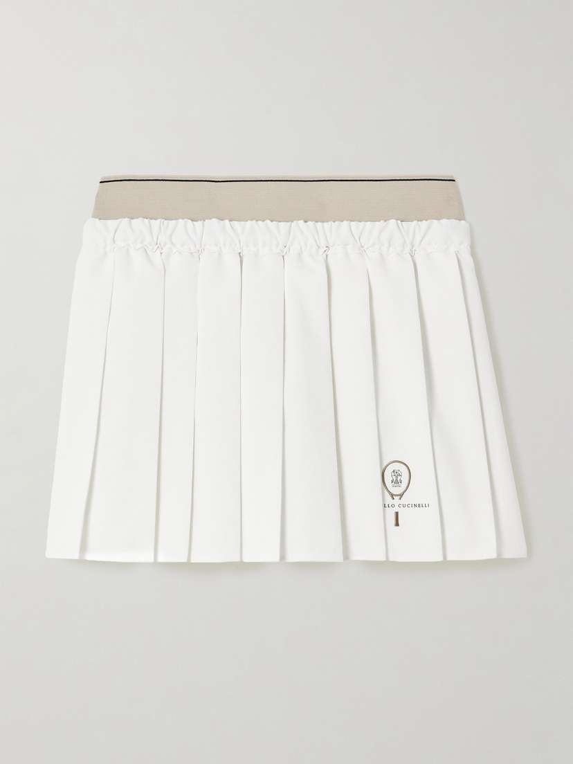 Brunello Cucinelli Embroidered Pleated Jersey Tennis Skirt