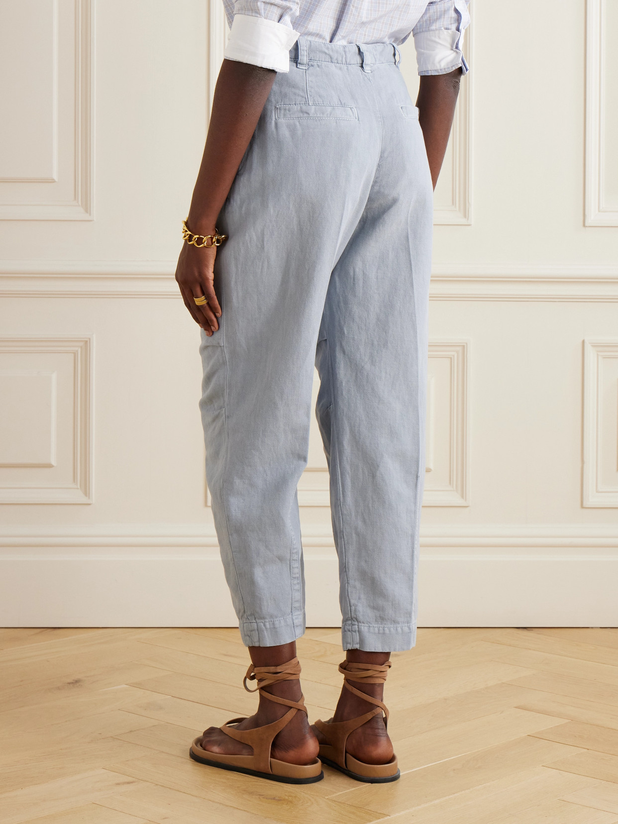 Shop Brunello Cucinelli Cotton And Linen-blend Twill Tapered Pants In Blue