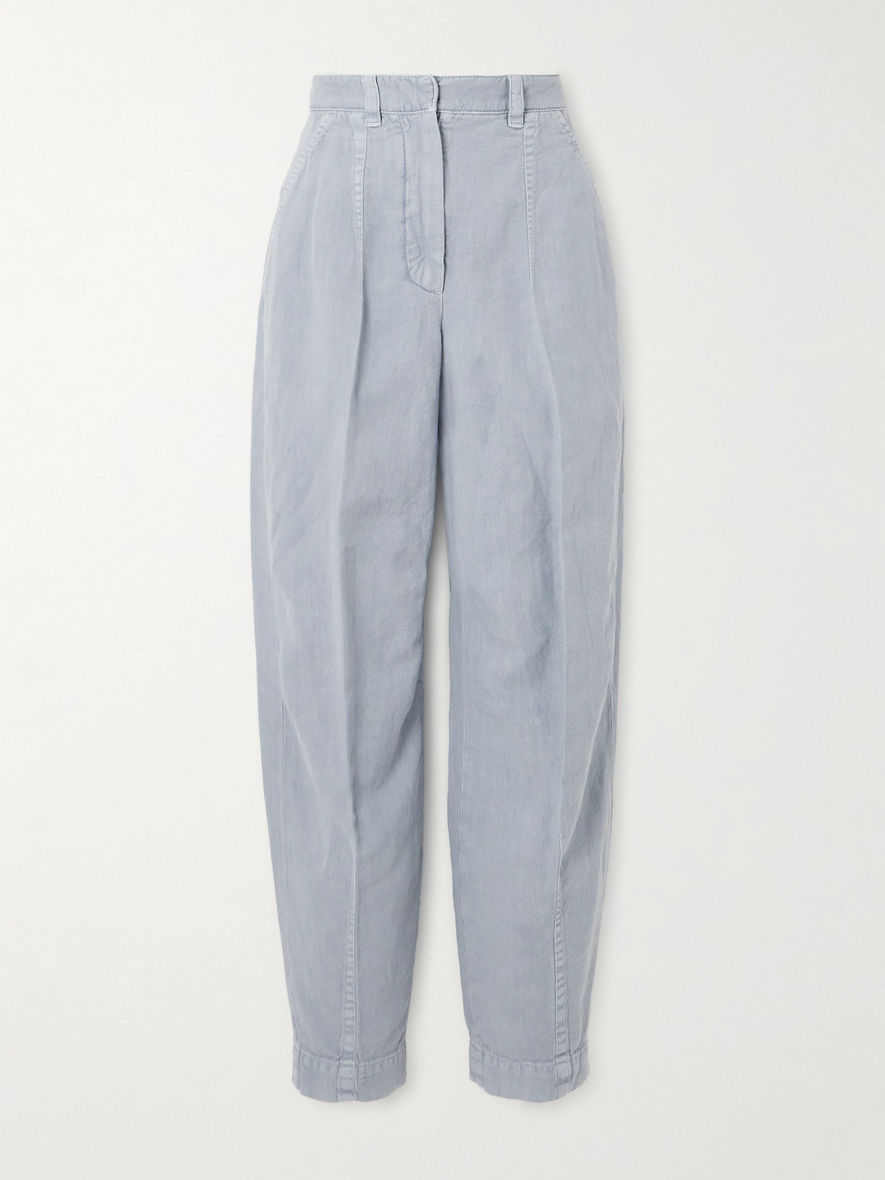 Brunello Cucinelli Cotton And Linen-blend Twill Tapered Trousers In Blue