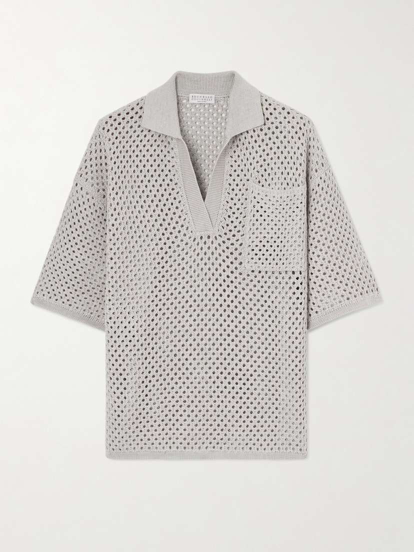 Brunello Cucinelli Open-knit Cotton Polo Sweater - xx large