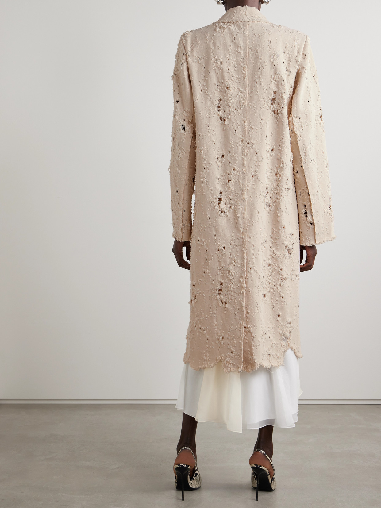 Jason Wu Collection Distressed Frayed Twill Coat In Cream
