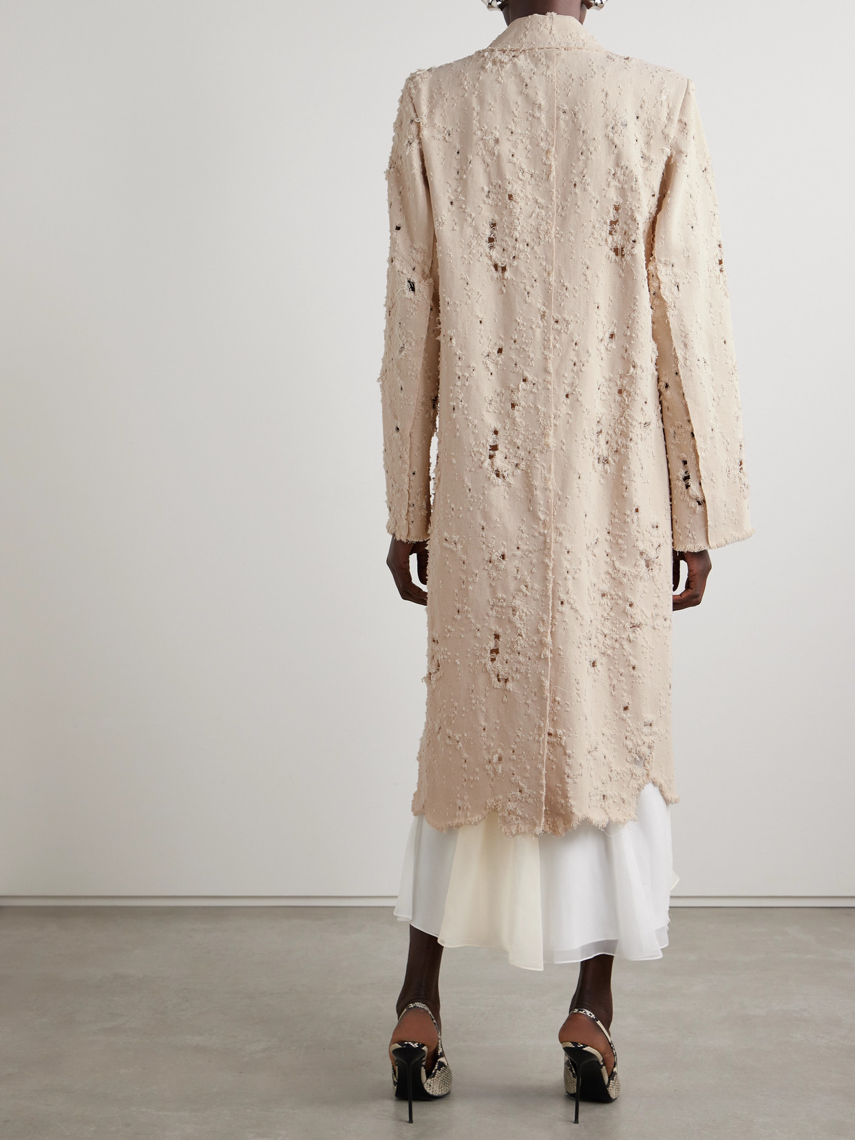 Shop Jason Wu Collection Distressed Frayed Twill Coat In Cream