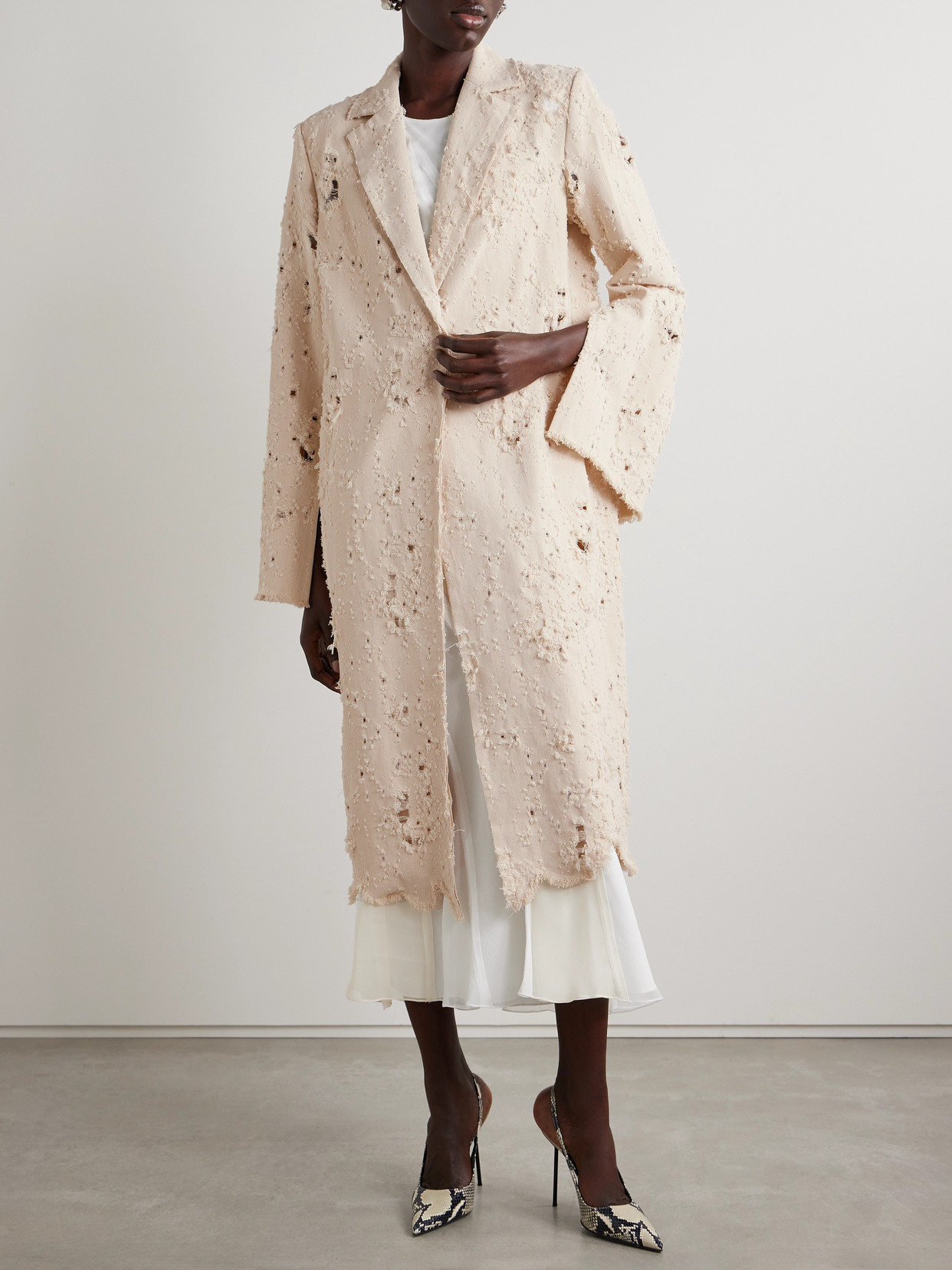 Jason Wu Collection Distressed Frayed Twill Coat In Cream