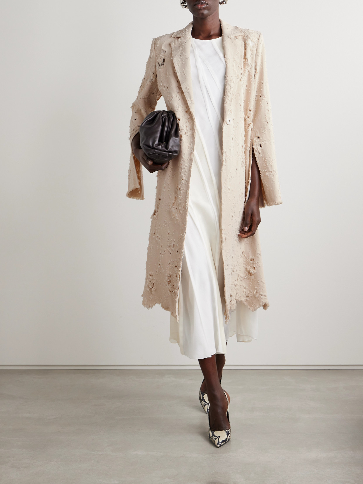 Jason Wu Collection Distressed Frayed Twill Coat In Cream