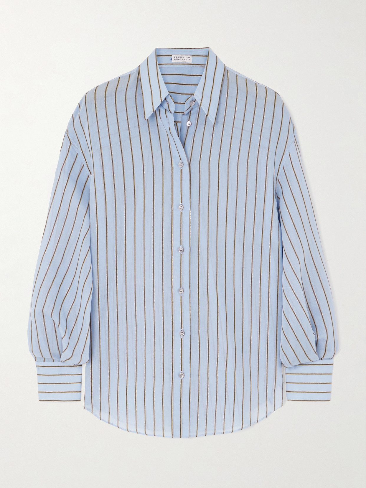 Brunello Cucinelli Metallic Striped Cotton-blend Shirt In Blue