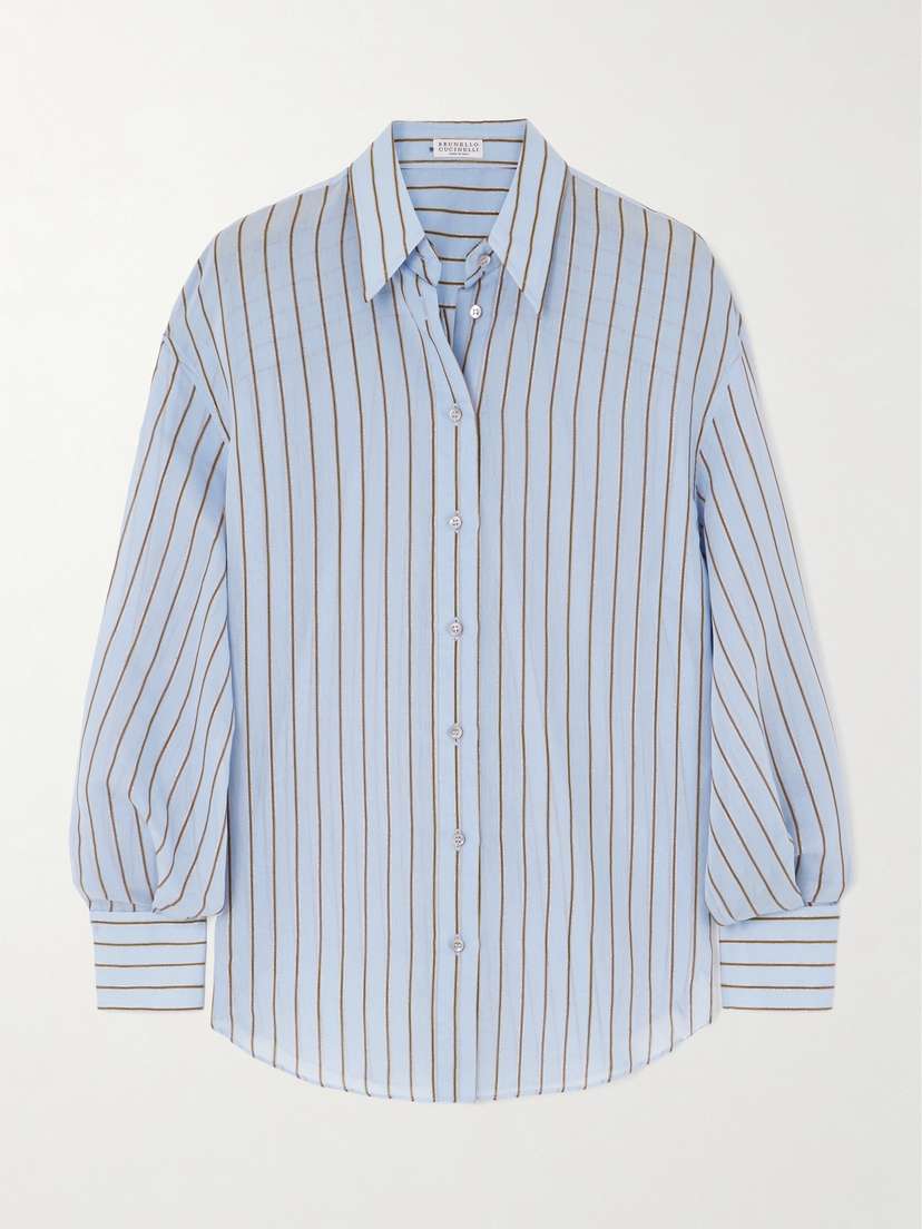 Brunello Cucinelli Metallic Striped Cotton-blend Shirt - x large
