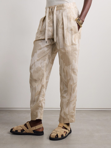 Brunello Cucinelli Pleated floral-print linen tapered pants