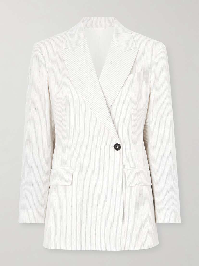 Brunello Cucinelli Pinstriped Linen-blend Blazer