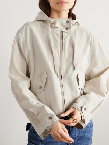 Brunello Cucinelli Cropped hooded shell-trimmed cotton-blend jacket
