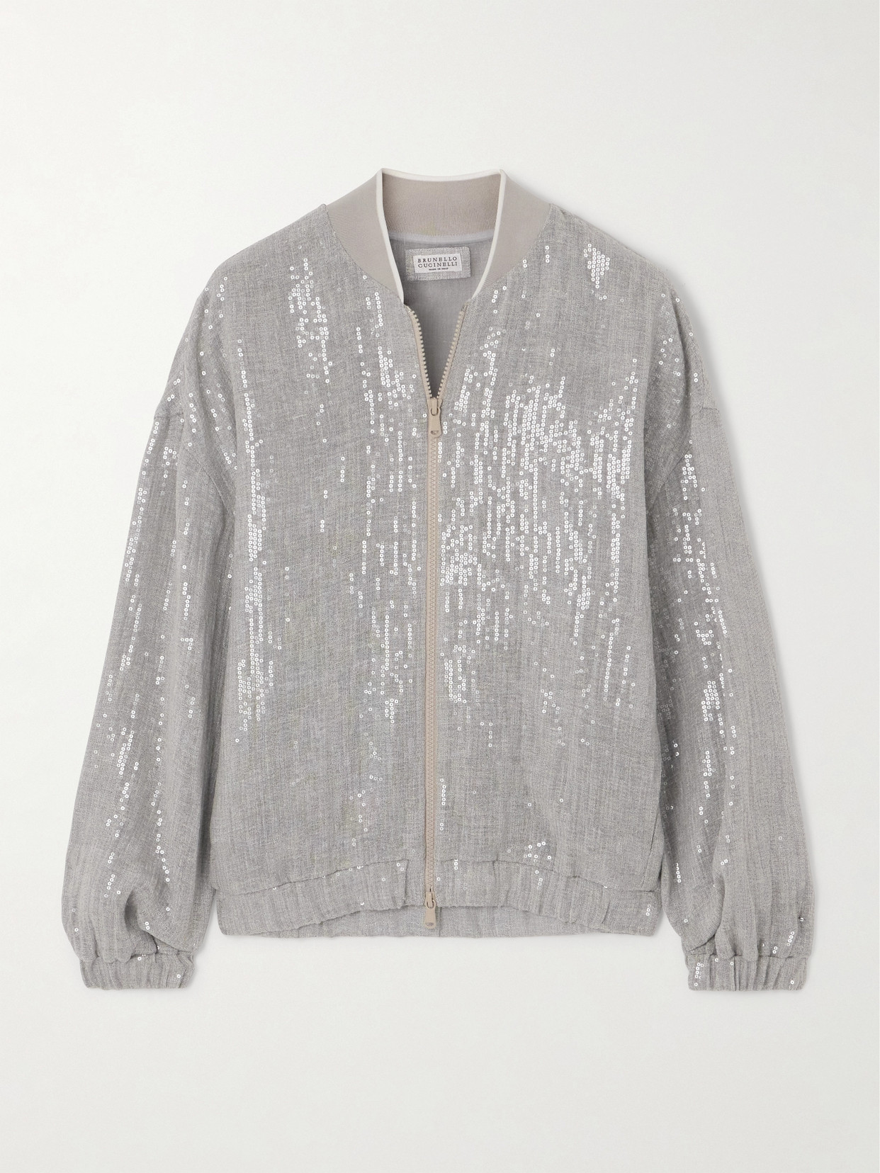 Brunello Cucinelli - Sequined Linen-blend Bomber Jacket - Silver