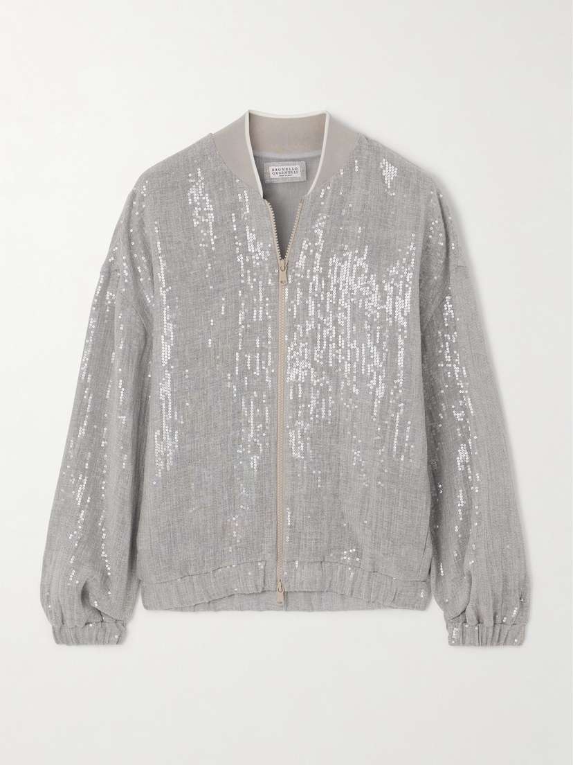 Brunello Cucinelli Sequined Linen-blend Bomber Jacket