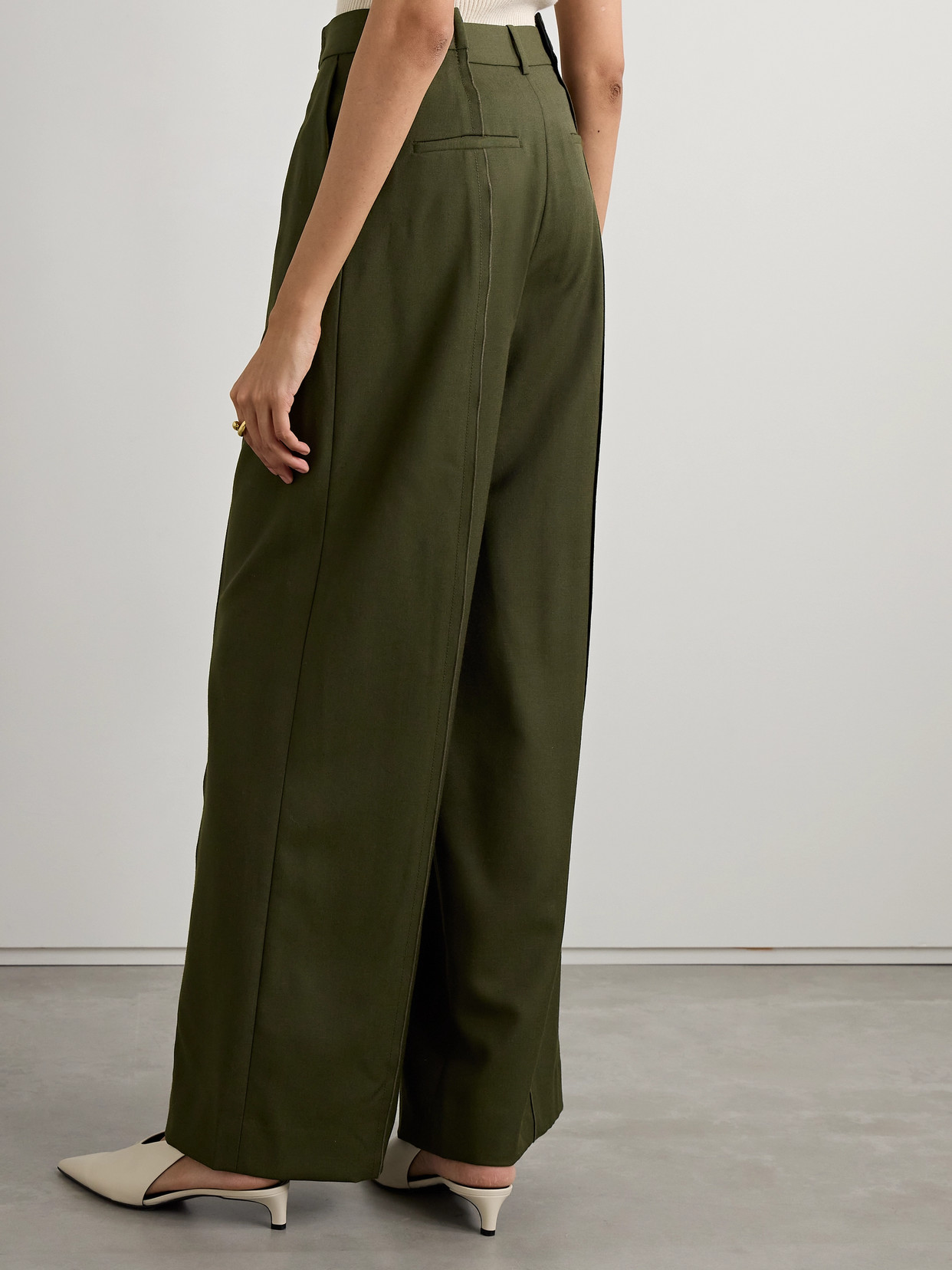 Jason Wu Collection Asymmetric Paneled Wool-blend Wide-leg Pants In Green