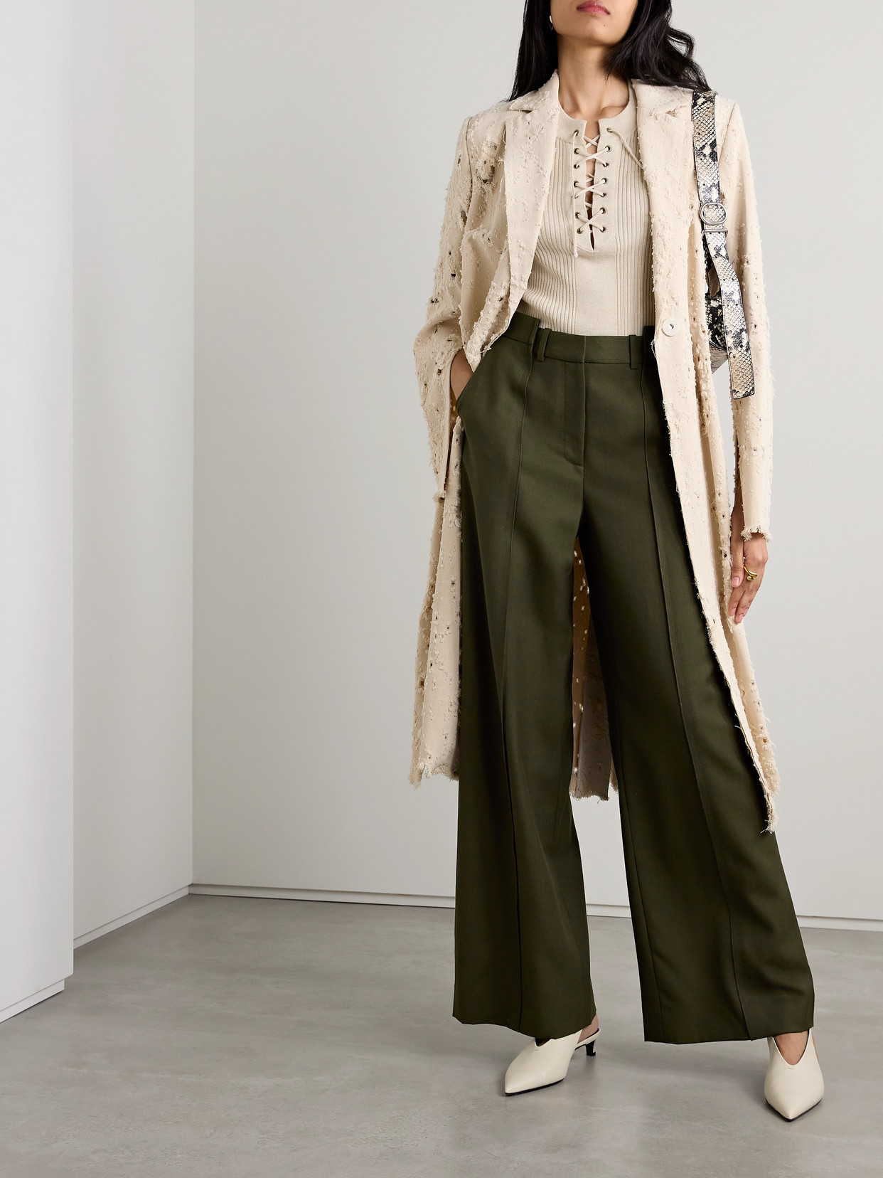 Jason Wu Collection Asymmetric Paneled Wool-blend Wide-leg Pants In Green