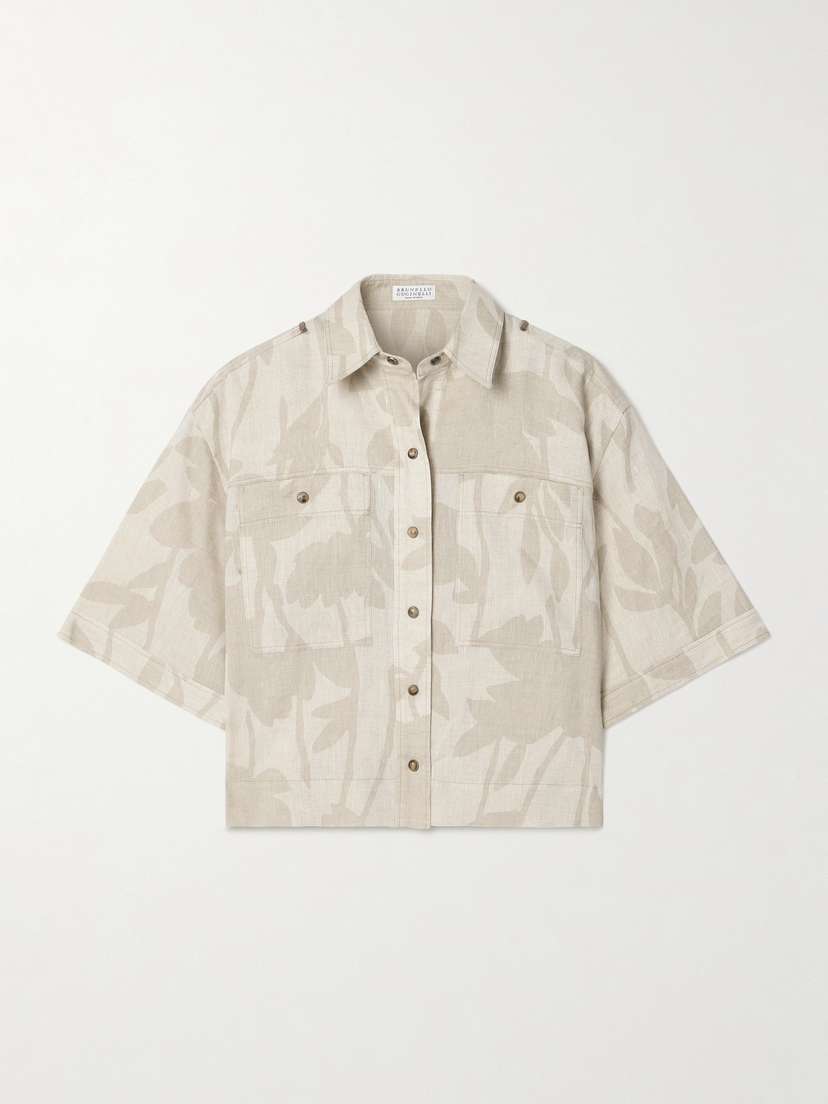 Brunello Cucinelli Floral-print Linen Shirt