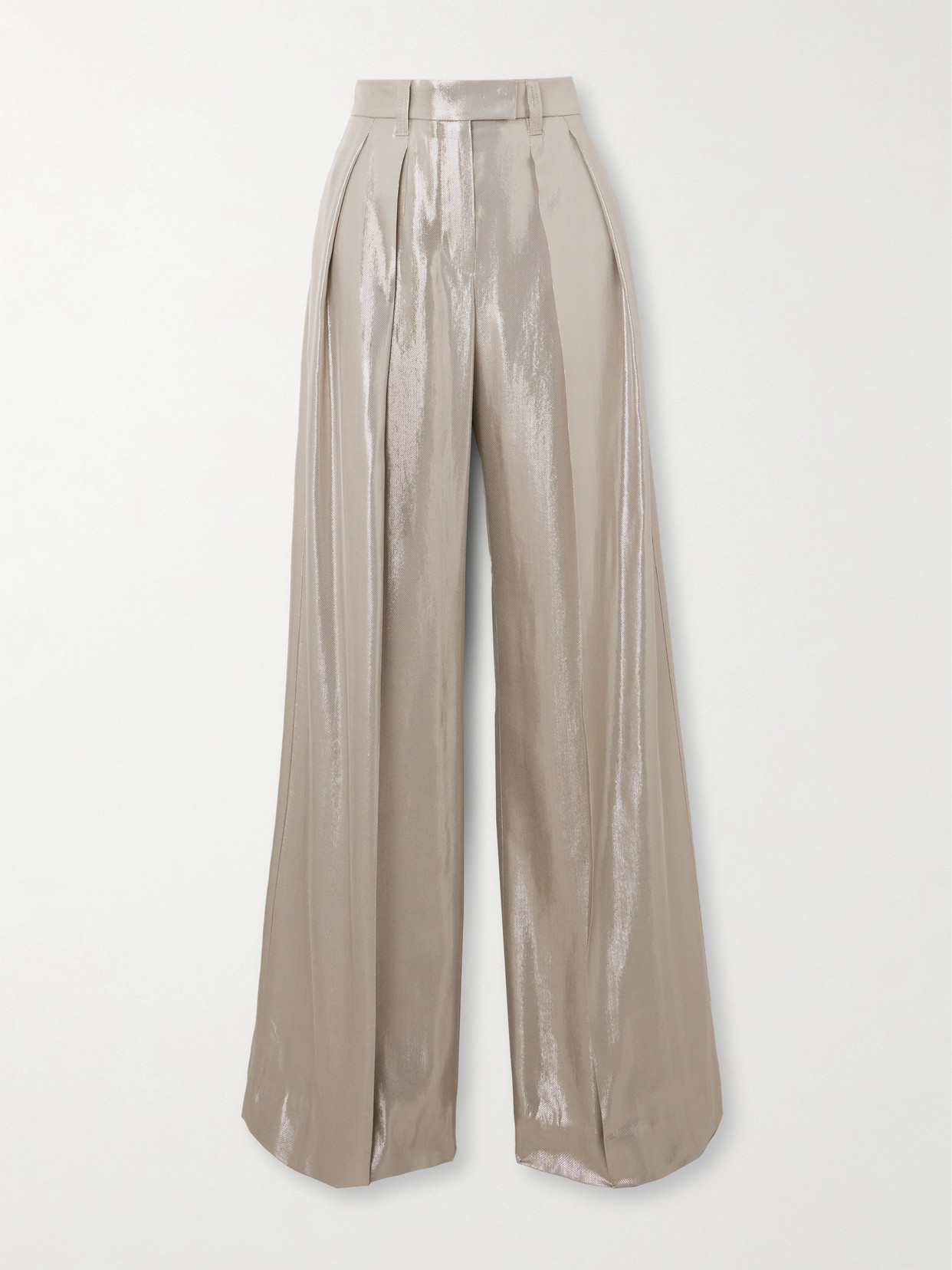 Brunello Cucinelli Pleated Metallic Twill Wide-leg Pants In Gold