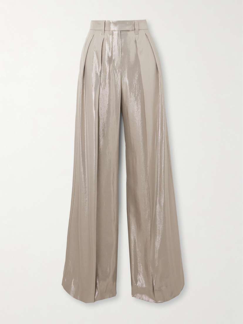 Brunello Cucinelli Pleated Metallic Twill Wide-leg Pants