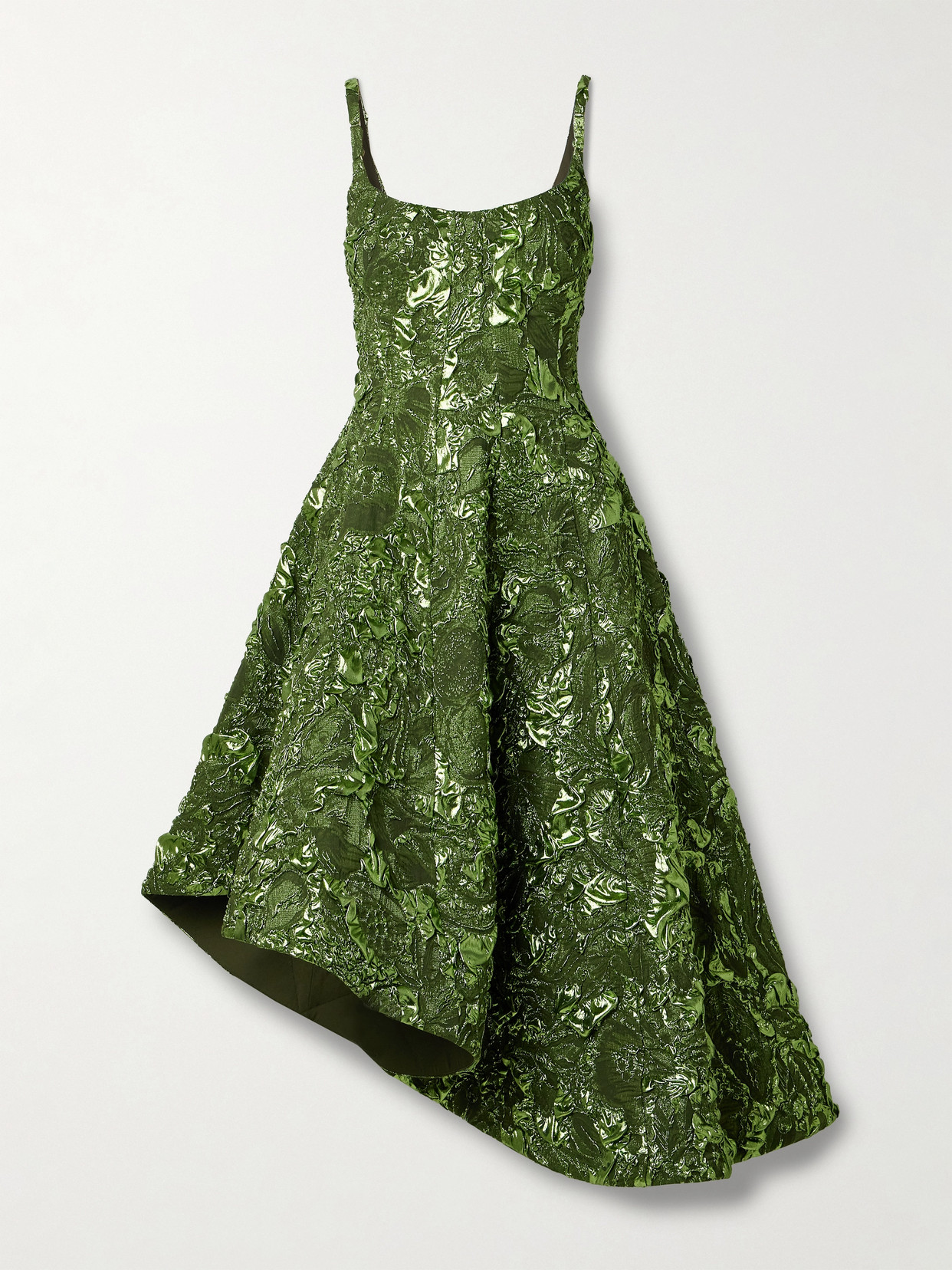 Shop Jason Wu Collection Asymmetric Embellished Metallic Cloqué Gown In Green