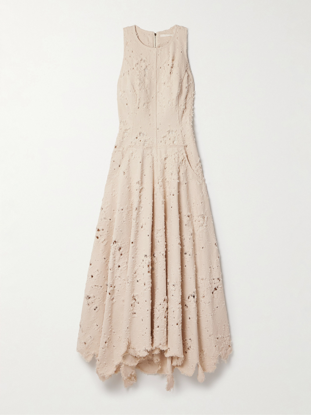 Jason Wu Collection Distressed Frayed Twill Midi Dress In Cream