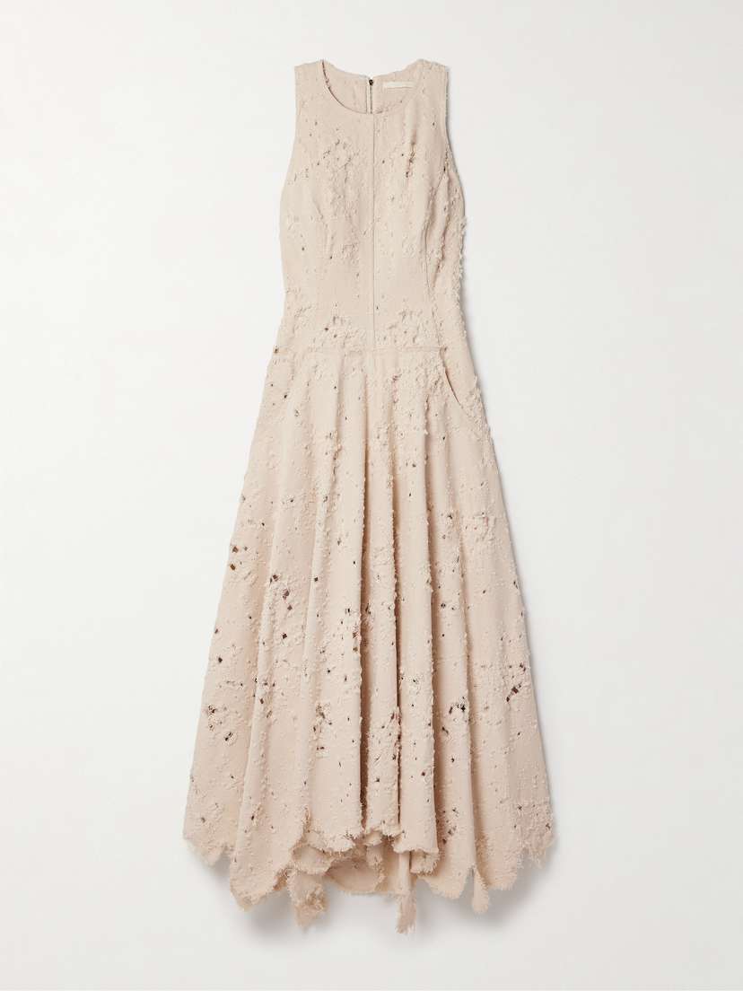 Jason Wu Collection Distressed Frayed Twill Midi Dress