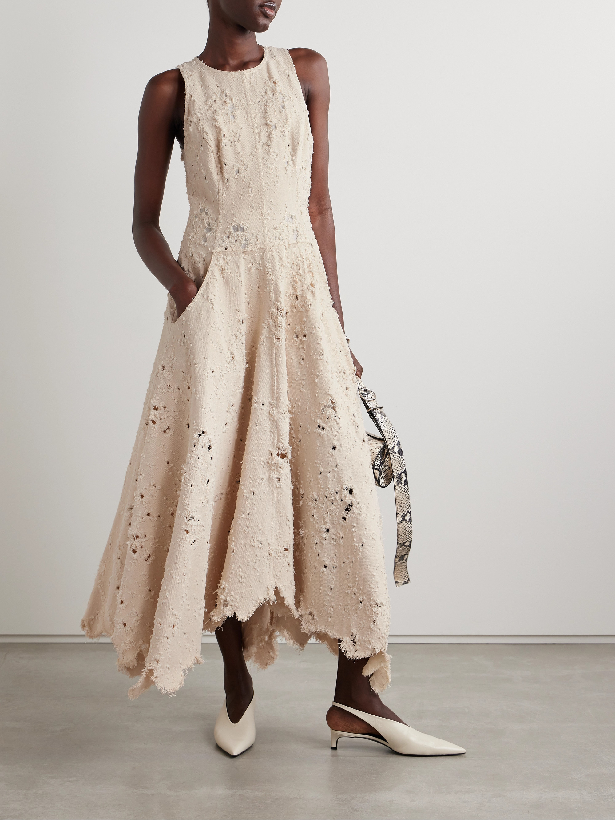 Jason Wu Collection Distressed frayed twill midi dress