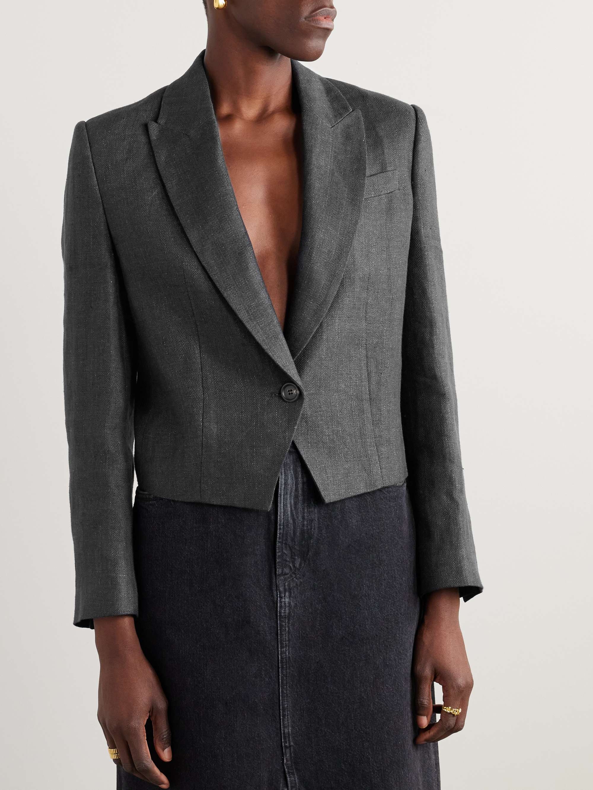 Cropped Herringbone Linen Blazer main image 1