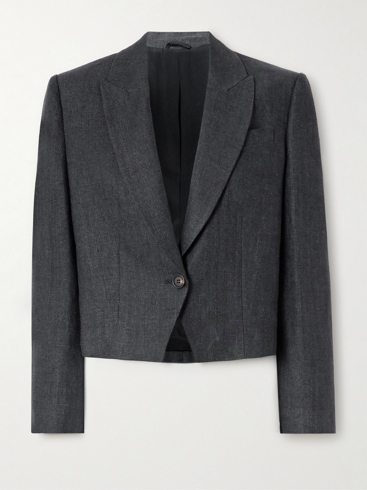 Brunello Cucinelli Cropped Herringbone Linen Blazer In Black