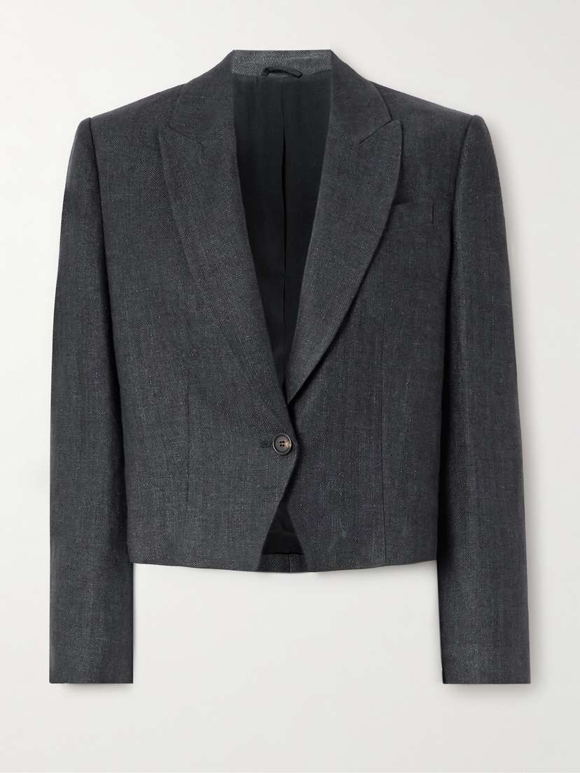 Brunello Cucinelli Cropped Herringbone Linen Blazer